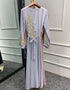 Embroidered Abaya Kaftan Dress with Waist Tie for Women