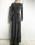 Women's Knit Caftan Dress with Abaya Embroidery and Waist Tie