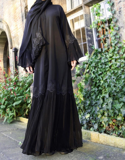 Modest Cardigan with Pleated Sleeves for a Classic Middle Eastern Look