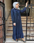 Women's Knit Caftan Dress with Abaya Embroidery and Waist Tie