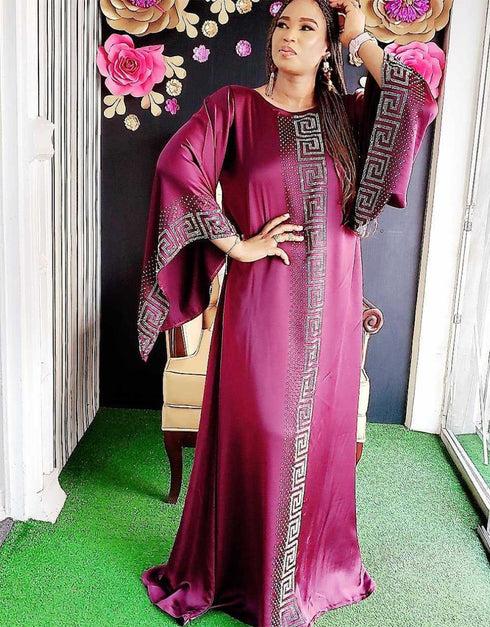 Vintage Silk Beaded Abaya with African Bazin Maxi Desig