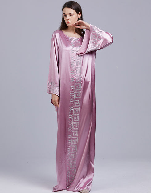 Vintage Silk Beaded Abaya with African Bazin Maxi Desig