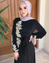 Embroidered Abaya Kaftan Dress with Waist Tie for Women