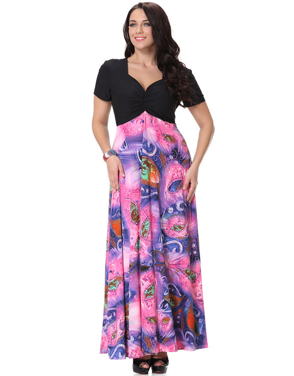 Deep V-Neck Printed Jumpsuit Dress