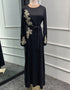 Embroidered Abaya Kaftan Dress with Waist Tie for Women