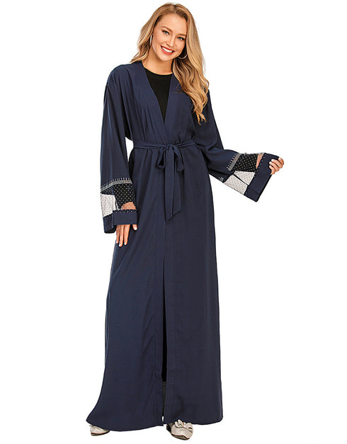 Muslim Cardigan for Women with Mesh Stitching and Hot Drilling