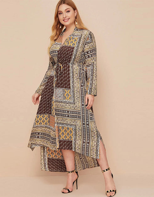 Parisian Beaded Retro Long Sleeve Loose Long Coat in Plus Size