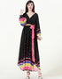 V-Neck Chiffon Muslim Dress with Colorful Polka Dots and Lantern Sleeves