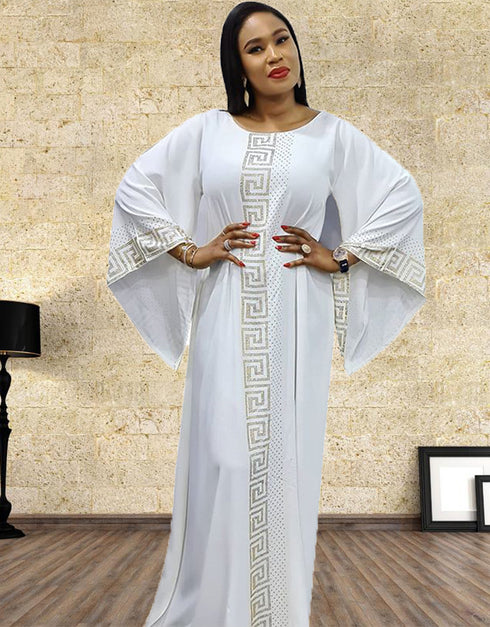 Vintage Silk Beaded Abaya with African Bazin Maxi Desig