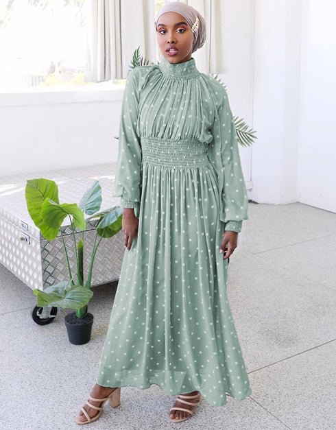 V-neck Hijab Kaftan Dress with Corset and Belt for Women