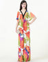 V-Neck Bat Sleeve Ice Silk Bohemian Long Skirt Dress for Summer