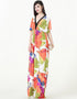 V-Neck Bat Sleeve Ice Silk Bohemian Long Skirt Dress for Summer