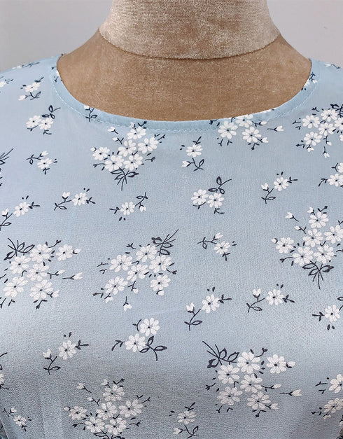 Little Flowers Abaya Kaftan Dress with Waist Tie for Women