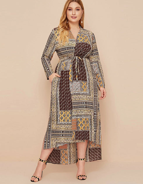 Parisian Beaded Retro Long Sleeve Loose Long Coat in Plus Size