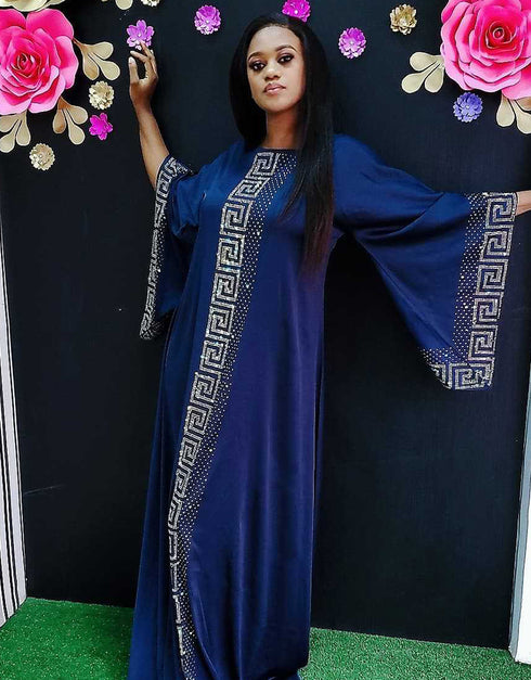 Vintage Silk Beaded Abaya with African Bazin Maxi Desig