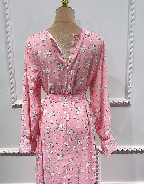 Little Flowers Abaya Kaftan Dress with Waist Tie for Women