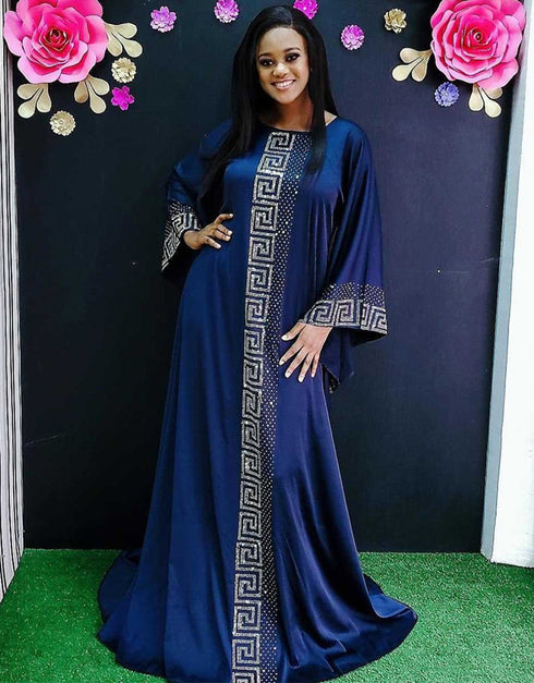 Vintage Silk Beaded Abaya with African Bazin Maxi Desig