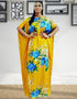 African Bicolor Floral Print Dubai Abaya Dress for Muslim Women