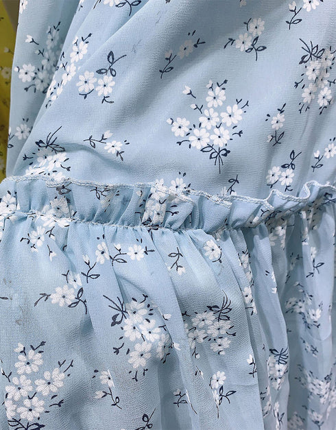 Little Flowers Abaya Kaftan Dress with Waist Tie for Women