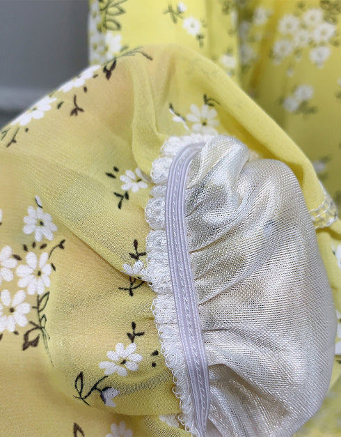 Little Flowers Abaya Kaftan Dress with Waist Tie for Women