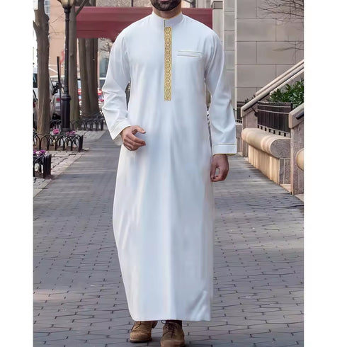 INCERUN 2021 Fashion Men Arab Muslim Kaftan Elegant Long Sleeve Patchwork Saudi Arabia Robes Lapel Abaya Islamic Men Jubba Thobe