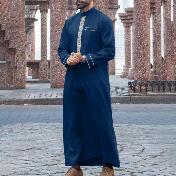 INCERUN 2021 Fashion Men Arab Muslim Kaftan Elegant Long Sleeve Patchwork Saudi Arabia Robes Lapel Abaya Islamic Men Jubba Thobe