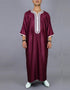 Distinctive Dubai Style: Elevate Your Look with Men's Muslim Jubba Thobe, featuring Patchwork Detailing and a Soft V-Neck Long Sleeve Design.