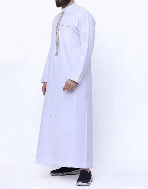 Timeless White Elegance: Explore the Essence of Muslim Men's Style in Long Printed Abaya Dresses