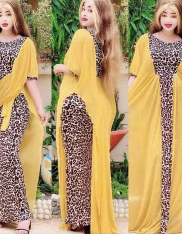 Dubai Abaya with Arabic Kaftan Style and Leopard Print