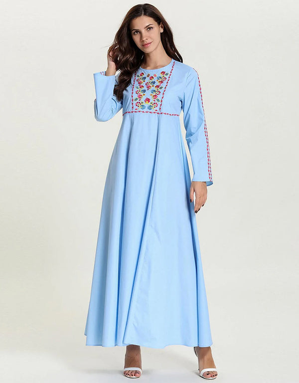 Muslim Dress Women's Autumn Floral Embroidery Casual Dubai Abaya