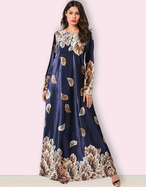 Sun-Kissed Velvet: A Casual Abaya Embraced by Golden Vines