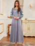 Elegant Gray Abaya Dress: Tassel Embroidered Round Neck with Slim-Fit Lace-Up Long Skirt
