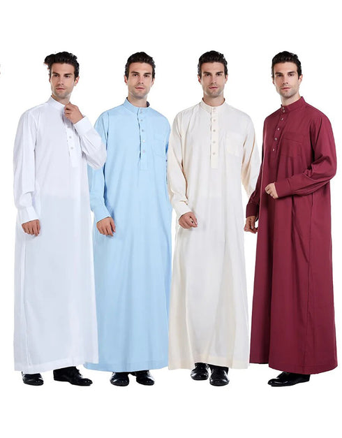 Men's Long Sleeves Crew Neck Islamic Solid Color Thobe