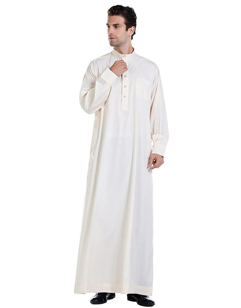 Men's Long Sleeves Crew Neck Islamic Solid Color Thobe