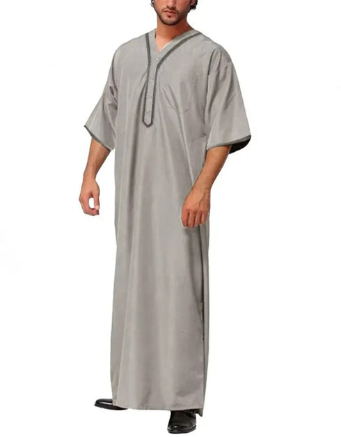 Men's Solid Button Thobe with Middle Shirt and Stand Collar