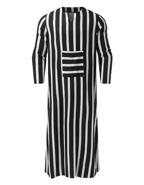 Long Sleeve Striped Men's Jubba Thobe Kaftan