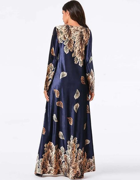 Sun-Kissed Velvet: A Casual Abaya Embraced by Golden Vines