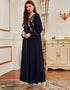 Flowy Retro Blue Embroidered Maxi Dress