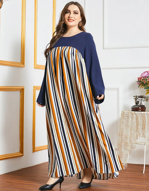 Modern Modesty: Round Neck Abaya with Playful Stripes