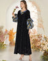 Elegant Black Lace with Contrasting Color Stitching and Lantern Sleeves