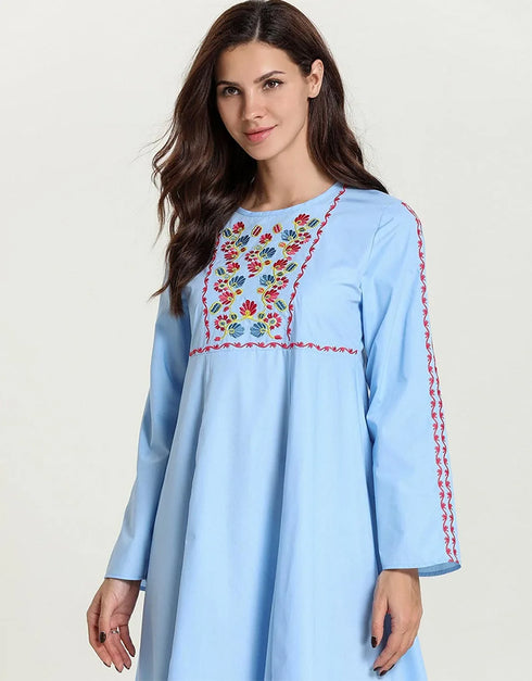Muslim Dress Women's Autumn Floral Embroidery Casual Dubai Abaya