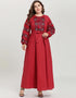 Crimson Embrace An Arabesque Abaya with Embroidered Grace