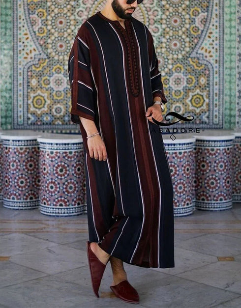 Men Abaya Arabic Islamic Clothing Loose Shirt Jubba Thobe Ethnic Print