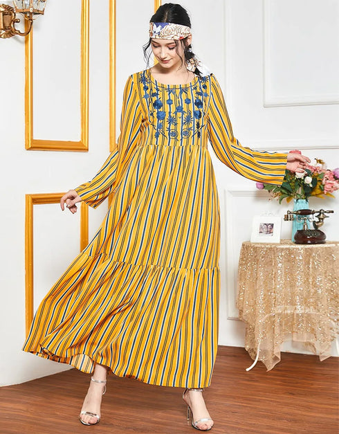 Elegant Abaya: Stripes and Embroidery in Dubai Style