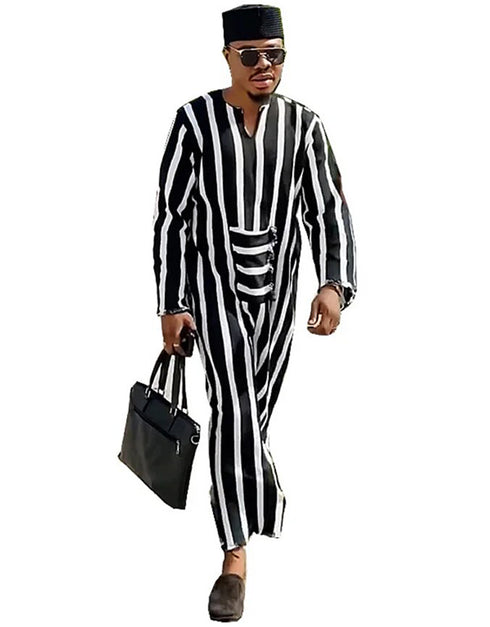 Long Sleeve Striped Men's Jubba Thobe Kaftan
