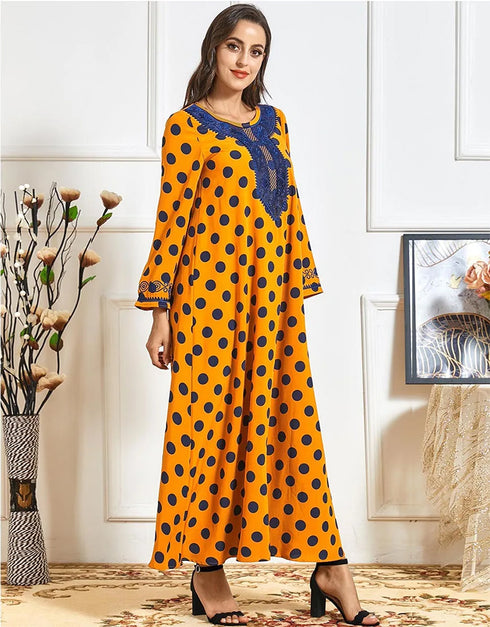 Whispers of Sun on Saffron: An Ethnically Embroidered Abaya for Casual Comfort
