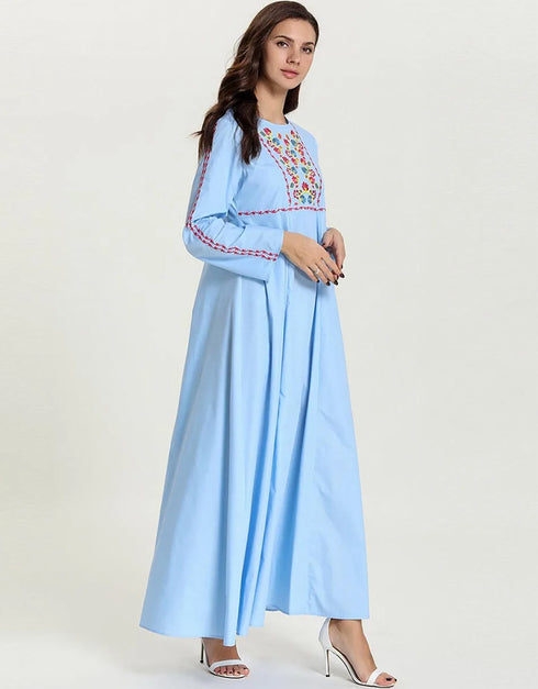Muslim Dress Women's Autumn Floral Embroidery Casual Dubai Abaya