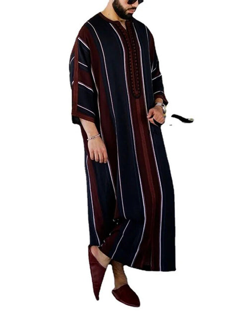 Men Abaya Arabic Islamic Clothing Loose Shirt Jubba Thobe Ethnic Print