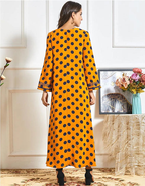 Whispers of Sun on Saffron: An Ethnically Embroidered Abaya for Casual Comfort
