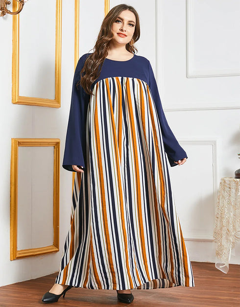 Modern Modesty: Round Neck Abaya with Playful Stripes